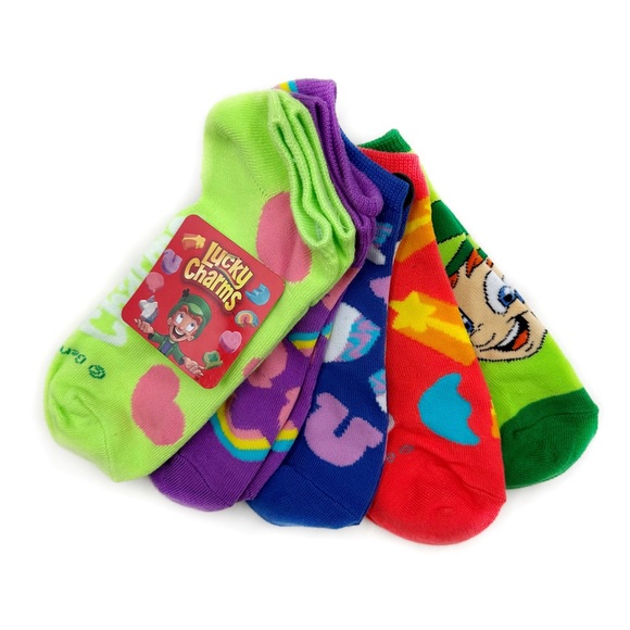 Lucky Charms Accessories - Lucky Charms Marshmallows Lucky Leprechaun No Show Socks 5 Pairs Womens Novelty